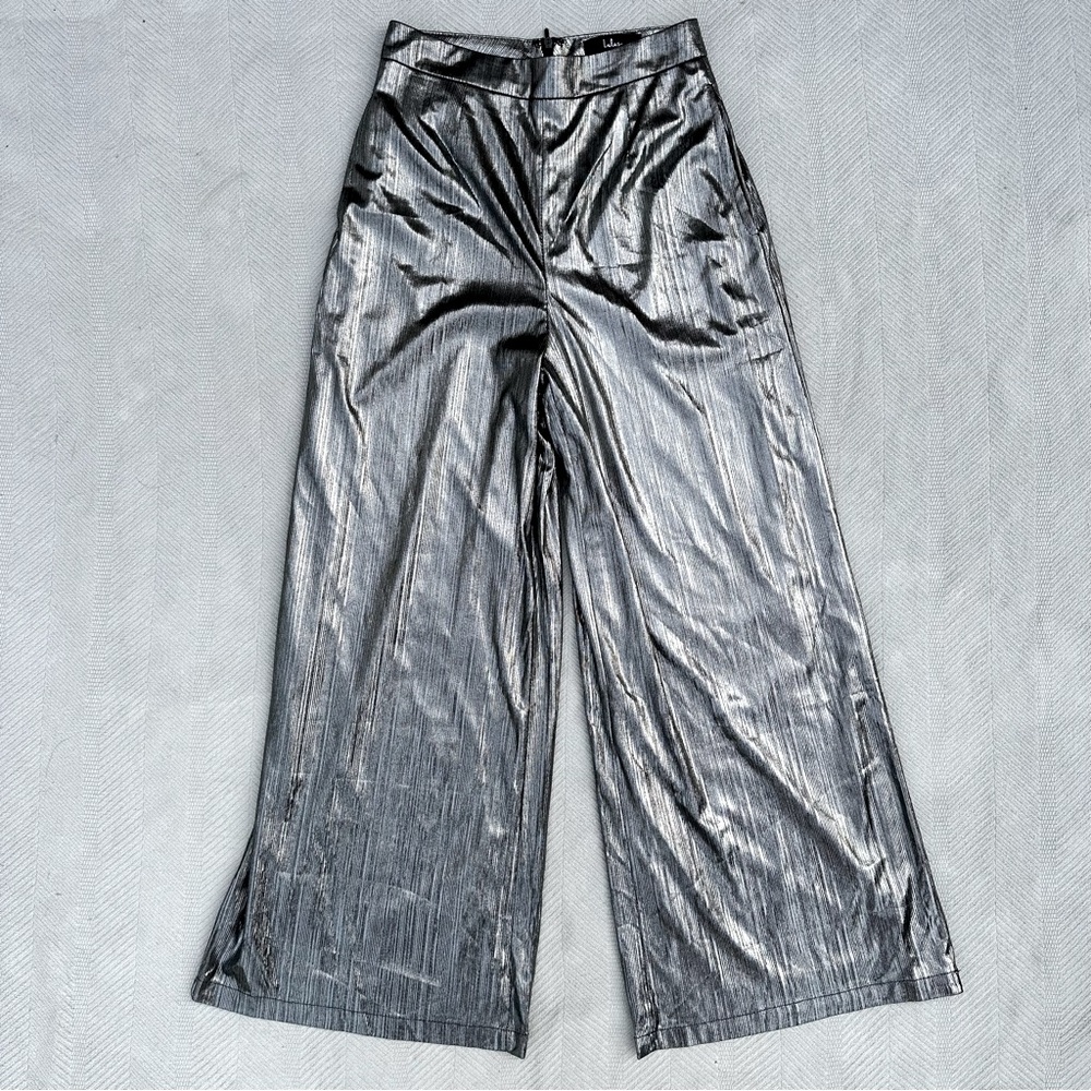Lulus Space Age Metallic Silver Wide-Leg Cropped Pants